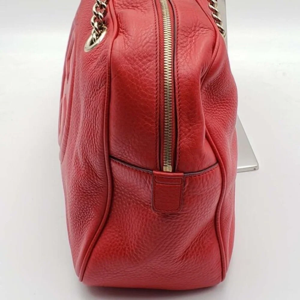 Authentic Gucci Soho Chain Shoulder Bag Red Leather GG Logo Crossbody Bag - Picture 4 of 14